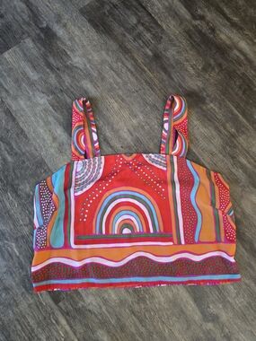 Rose & Olive Multicolor Smocked Crop Tank in Red and Pink Women Size L